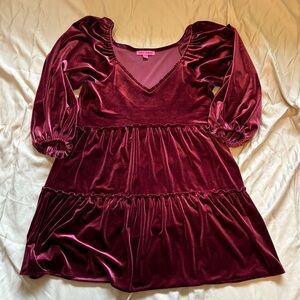 Betsy Johnson Velvet Mini Dress, Maroon, Size Small
